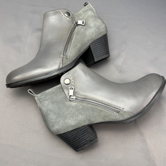 Earth Shoes - Earth Conway Maple Stone Grey Multi Leather Suede Ankle Boots Womens 9M Booties